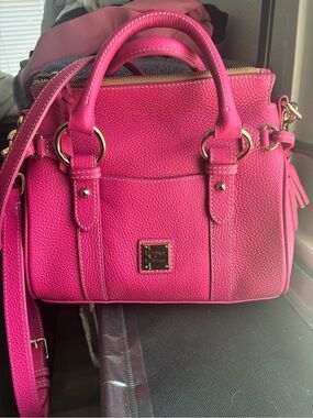 Dooney & Bourke Lucca Satchel Fuschia Pebble Leather Satchel with Gold Hardware